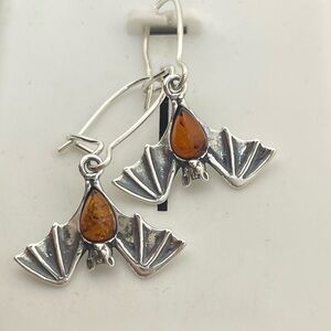 Silver and Amber Bat Earrings